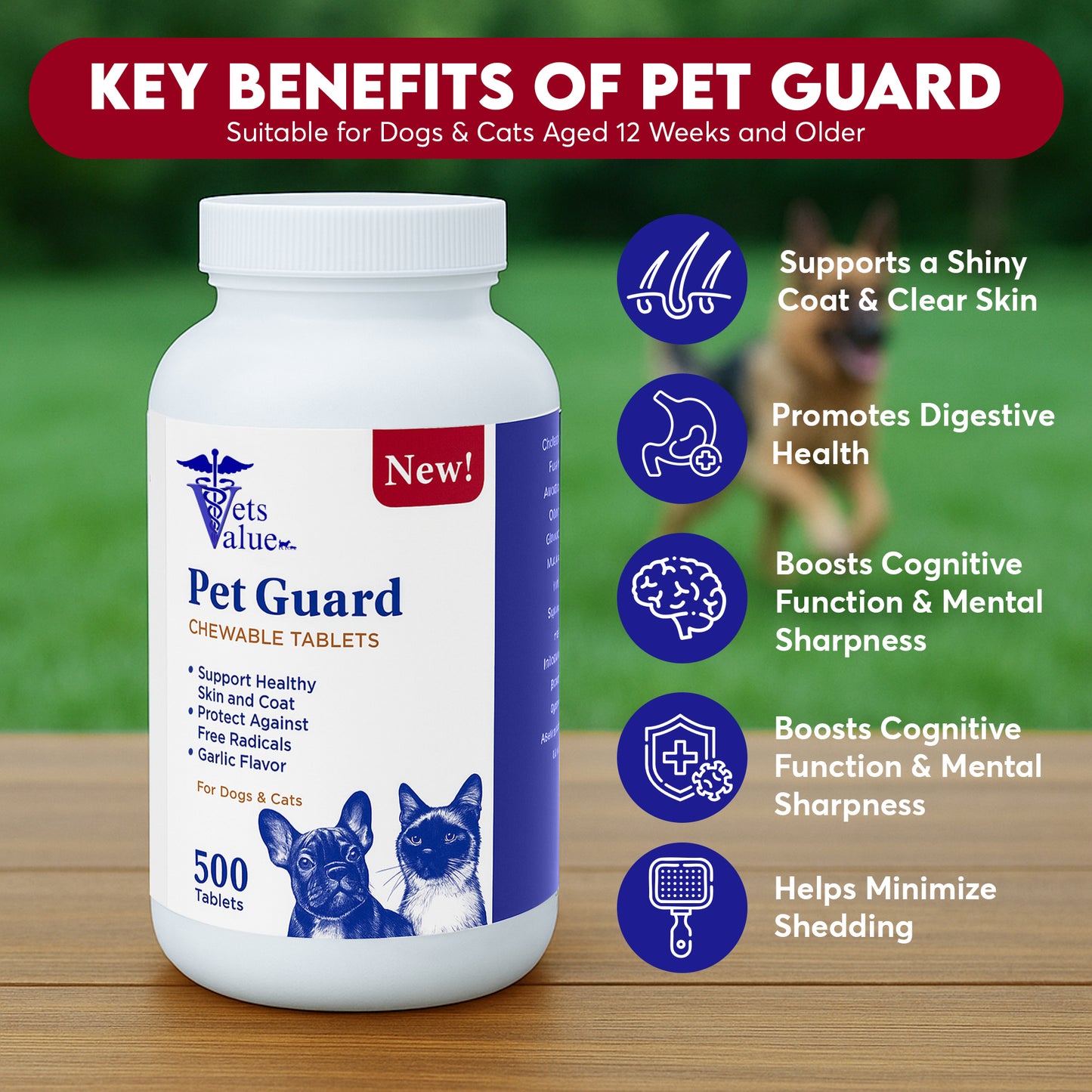 Pet Guard Brewer's Yeast & Garlic Chewables – Natural Flea & Tick Defense for Dogs & Cats – Fortified with B Vitamins – 500 count